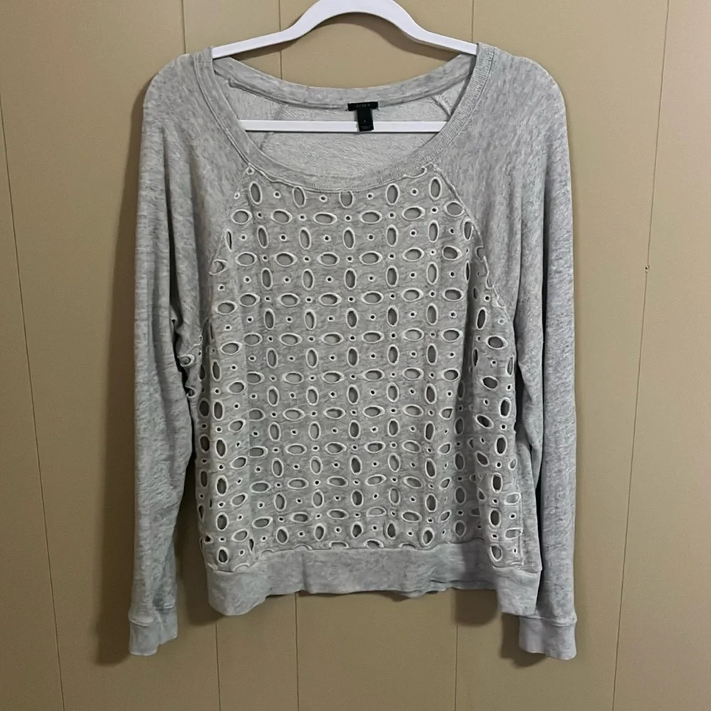J. Crew Cotton Silk Eyelet Soft Sweater Size L Preppy Casual Lightweight Neutral